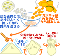南瓜と蓮根雲呑の豆乳スープ
